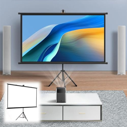 Hoiweqr Universal Projector Screen W/Stand - 60-Inch 72-Inch Floor Standing Portable Fold-Out Rollup Matte for Projection, Includes Tripod, 16:9/4:3 Projector Screen for Backyard Theater(16:9 72in)