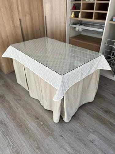 Genérico Ropa Chenilla Reforzada de Mesa Camilla Rectangular (Beige) con 8 Pliegues - Diferentes Medidas - Incluye tapete con Rombos - Falda Mesa Camilla, Ropa Chenilla (130 x 80 cm (72 cm de Alto))