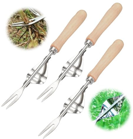FUXNGZI Jardinière Manuelle, 2025 Désherbeur Manuel Outil Gouge de Désherbage en Acier Inoxydable avec poignée Bois Pelle Jardinage Arrache Pissenlit (3PCS)