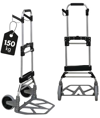 PROREGAL klappbare Aluminium Profi-Sackkarre Elephant | Traglast 150 kg | 6 kg leicht, ergonomische Griffe, Leichtlauf-Vollgummiräder, große Schaufel | Silber | Transportkarre