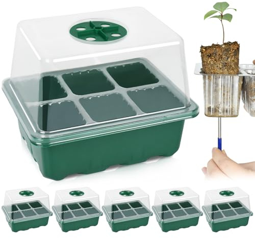 Artcome 5-Pack Seed Starter Tray - 6 Cells Each with Push-Up Ejector - Seed Starter Kit for Rapid Growth and Healthy Seedlings at Home - 30 Cells in Total | Includes Push-Up Ejector - Seed Starter Kit for Rapid Growth and Healthy Seedlings at Home - 30 Cells in Total