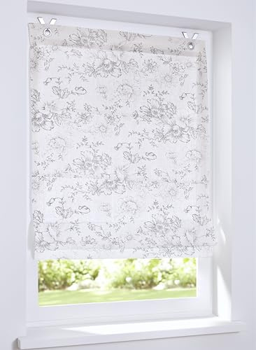 KUTTI Ösenrollo Joy mit floralem Muster, Blickdicht, mit Haken ohne Bohren, in der Größe 100 x 130 cm