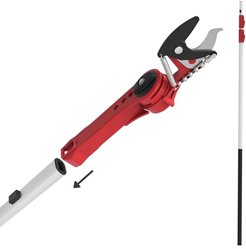 KAMIKAZE Tijera en Altura Telescópica Pértiga Longitud Ajustable hasta 6m. Mecanismo Poleas Reductor de Fuerza. Corte Cabezal Giratorio 200º. Cuchillas de acero SK5 Japonés. Corta Ramas Telescopico.