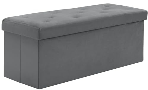 BRIAN & DANY Sittbänk med förvaringsutrymme 110 x 40 x 40 cm, vikbar sittpall i sammetstyg, sittkistor med lock, förvaringslåda för vardagsrum sovrum hall, grå