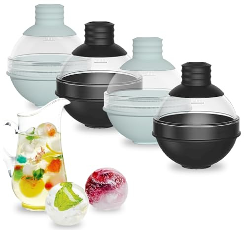 shallyong Eiswürfelform Kugel, Silikon Eiskugelform Groß, 4 Stück Silikon-Eisballformen, Eiswürfelbehälter mit Deckel, Runde Eiskugelform, BPA Frei, für Eis, Whiskey, Cocktail, Saft