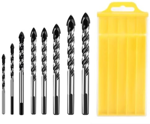 FTXanty Fliesenbohrer Set Betonbohrer Glasbohrer 8-tlg 3-12mm Holzbohrer Steinbohrer Keramikbohrer für Holz Beton Mauerwerk Fliesen Kunststoff Glas Weichmetall