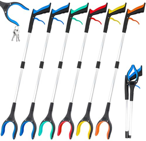 6er Set Faltbare Greifzange 82 cm – Aluminium Müllzange mit 360° Magnetspitze & Rutschfestem Griff Aufhebehilfe für Senioren, Garten, Haushalt