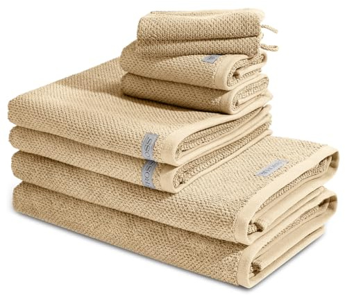 Ross - 8 teiliges Frottier-Set - Selection Bio-Baumwolle (2 X Wasch- 2 X Gäste- 2 X Dusch- 2 X Handtuch im Set) - 540 g/m2 - Baumwolle - Frottee - saugstark - weich und flauschig - Sand