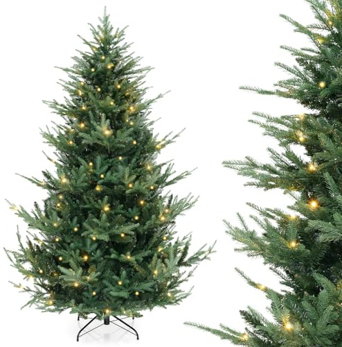RELAX4LIFE Albero di Natale 210cm, Luci LED Incorporate, con 1090 Rami Folti, Effetto Realistico, Base Metallica, Decorazione natalizia per Casa, Ufficio e Negozio (210cm)