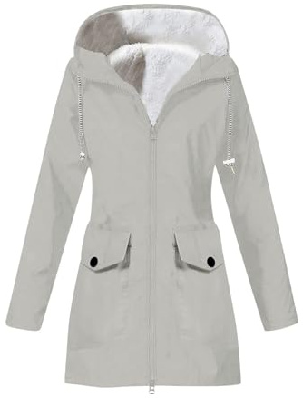 NSICBMNO Vestes imperméables pour femmes - Veste doublée en polaire - Manteau long d'hiver - Vestes en polaire Sherpa pour femmes - Veste à capuche zippée - Coupe-vent - Veste trench - Imperméable
