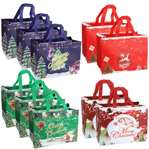 10 Stück Geschenktüten Weihnachten Groß,Non Woven Weihnachtstaschen Weihnachtstaschen mit Griffen,wiederverwendbare Weihnachten Taschen Einkaufstaschen für Geschenk,32.5 x 25 x 17 cm(C)