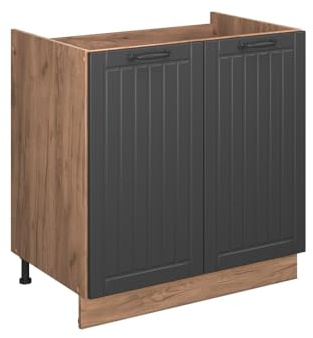 Vicco Meuble Bas sous-évier Fame-Line, Gris foncé, 80cm, PT Chêne
