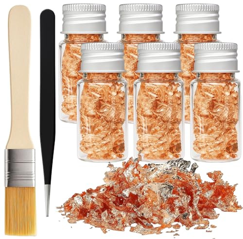 WangVipfei 8er-Set Blattgold Essbar Für Torten, Essbares Blattgold Zum Basteln Und Dekorieren Von Kuchen, DIY Handwerk Und Lebensmitteln, Inklusive 6 Rose Gold Blätter, Pinzette Und Pinsel