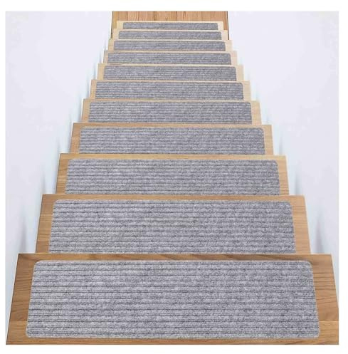 RVOWTAGL Paquete de 15 20 x 76 cm Tapetes Rectangulares Peldaños Escalera, Reutilizable Alfombra Antideslizante para Escaleras para Escaleras De Azulejos Y Vidrio,Lightgray