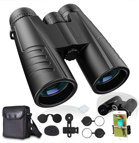Chililon 12 x 42 Jumelle,Jumelles Adultes Puissante, Jumelles Professionnelles HD pour Observation des Oiseaux et Etoiles, Voyages, Chasse et Sport de Vue avec Adaptateur pour Téléphone