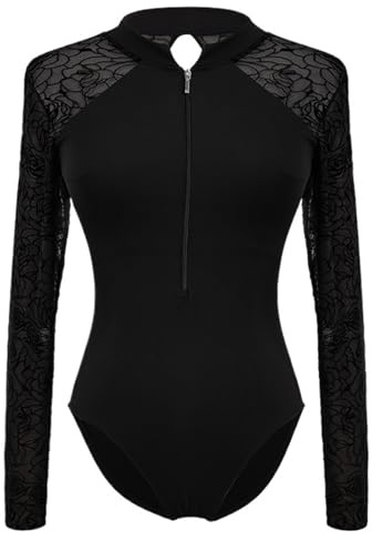 MWAHJU Body da ballo for donna con cerniera in pizzo, body a maniche lunghe for adulti Per Adulti(S 155cm to 160cm)
