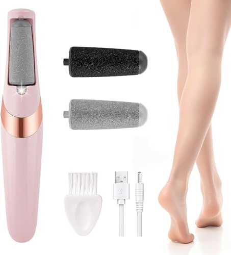 IRILEKI Rechargeable Electric Callus Remover for Feet, 2 Gears Foot Callus Remover with 2 Replaceable Rollers, Portable Foot File Callus Remover for Smooth Heels at Home or Travel (Pink)