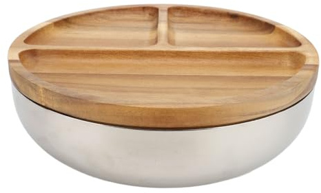 SUNGOOYUE Cuenco para Mezclar de Acero Inoxidable 304 con Tapa de Madera, Cuenco para Servir Inoxidable para Uso Duradero en la Cocina