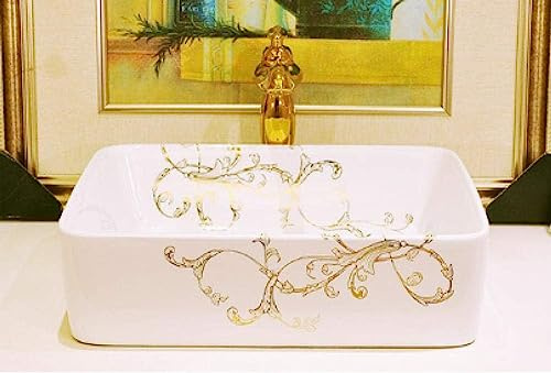 GGAHDSRH Countertop Basin Table Basin, Rectangle Ceramic Hand Washbasin, Home Bathroom Washbasin,Bathroom Sinks,B-A