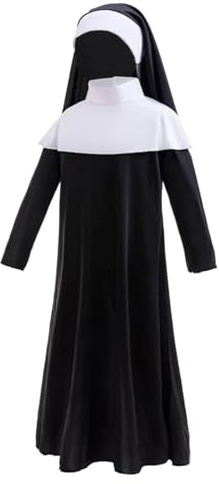 Generisch Nonne Kostüm Kleid,Biblische Kostüme Kinder, Verkleidung mit Kopfbedeckung und Kragen für Mädchen,religiöses Weihnachtskostüm für Weihnachts Cosplay, Größe 6-12 Jahre, Schwarz