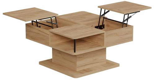 Vicco Couchtisch Movira, Goldkraft Eiche, 80 x 45 cm | mit Staufächern, mit Hebemechanismus und zwei offenen Ablageflächen