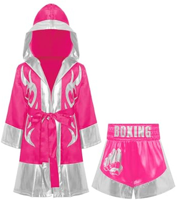 Sxiwei Jungen Barns Kampsport Cosplay Set Boxningsrock Med Shorts För Karnevalstematiska Fester Stark rosa silver 13-14 år