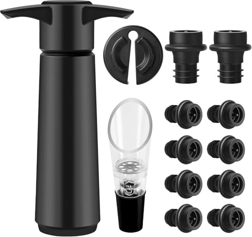 Gimars 13 en 1 Pompe a Vide avec 10 Pcs Bouchons a Vin Réutilisable,Étanche | Coupe-Capsule, Verseur-Aérateur, ABS + TPE Alimentaire, Conservation Longue, Nettoyage Facile, Utilisation Simple, Polyvalent