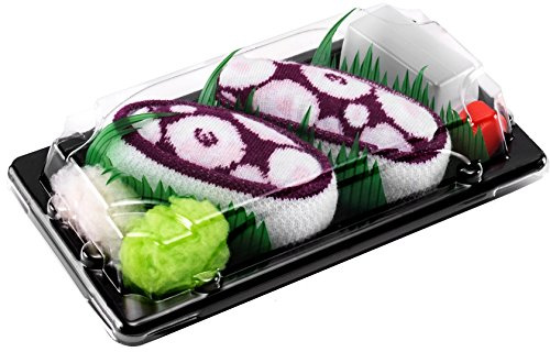 Sushi Socks Box - 1 paire de Sushi CHAUSSETTES en Coton: Octopus Violet Nigiri - CADEAU CRÉATIF pour Fammes et Hommes, Octopus, 41/46