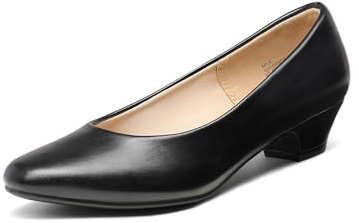 DREAM PAIRS Womens Mid Block Heels Ladies Low Court Shoes Wedding Shoes Round Toe Pumps,Size 7,Black/Pu,Mila