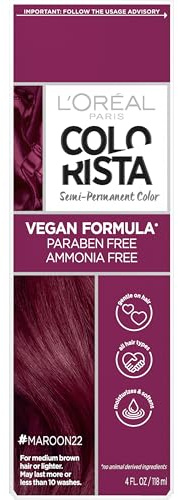 L'Oreal Paris Colorista Semi Permanent Hair Color for Brunettes, Color Depositing Hair Mask Formula, Maroon