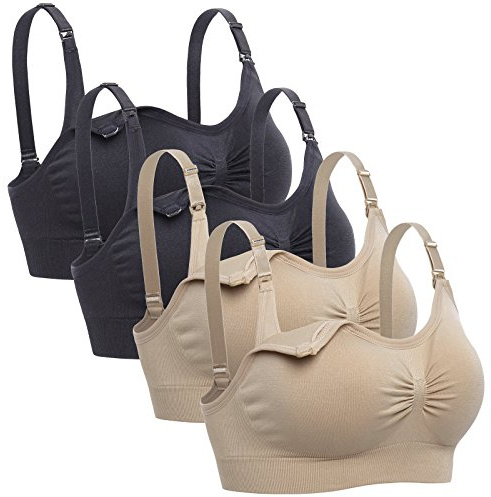 Lataly Damen Still-BH ohne Bügel, 5 Stück, 2 Schwarz / Beige, XL Fit 36DD 38DD 40D 42C 42D