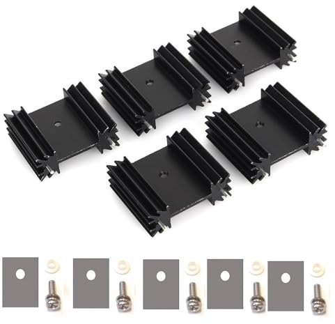 Easycargo To-220 Aluminium Heatsink 25x34x12mm,TO220 Heat Sink for Cooling MOSFET SCR Power Voltage Regulator ICS (25mmx34mmx12mm) (Anodized Black 5-Pack)