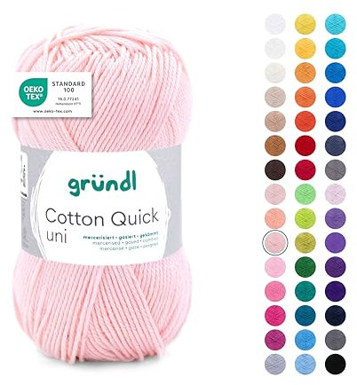 Gründl Wolle Cotton Quick uni - dünne Wolle zum Häkeln - Strickgarn - Häkelgarn - Glänzend und hautfreundlich - 100% Baumwolle - 1 Knäuel 50 g / 125 m - Nadelstärke 3-4 - Hellrosa