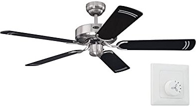 Westinghouse ceiling fan without light cyclone, 132 cm, for rooms of up to 25 m² Stahl Gebürstet mit Wandschalter