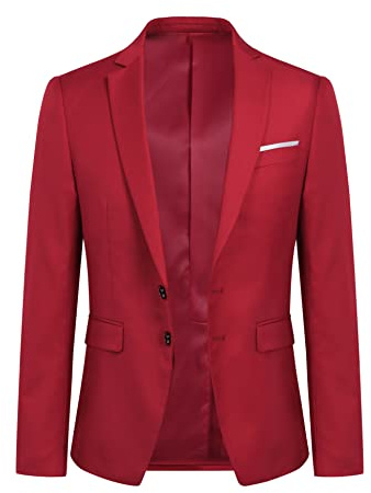 YOUTHUP Herr blazer enkelknäppt smoking jacka slim fit affärskostym jackor, röd, XL, Röd