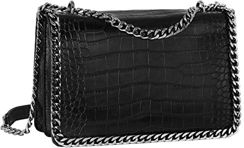 CRAZYCHIC - Bolso Cocodrilo Mujer - Bolso Bandolera Cadena Acolchado Piel Cuero PU Señora - Grande Mensajero Clutch Pochette Crossbody Bag - Bolso Cruzado Embrague Noche Elegante - Negro