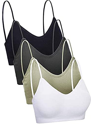 4 Canottiere Cami Bralette Imbottita Senza Cuciture Reggiseno con Spalline Donna(S,Nero, Bianco, Verde Oliva, Grigio Scuro)