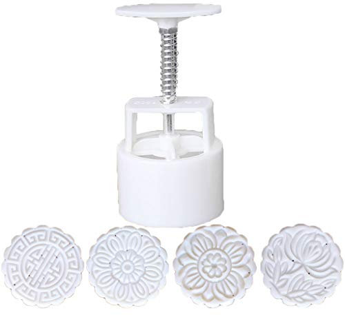 niumanery 4pcs Hand Press Cookie Stamp Moon Cake Decor Mould Barrel Mooncake Mold 100g DIY