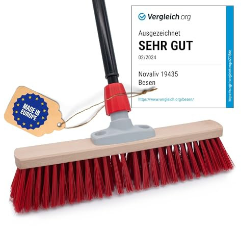 Novaliv Straßenbesen 40 cm I Besen mit Stiel ausziehbar I Elaston rot I Grob I Industriebesen Kehrbesen Gartenbesen Hofbesen