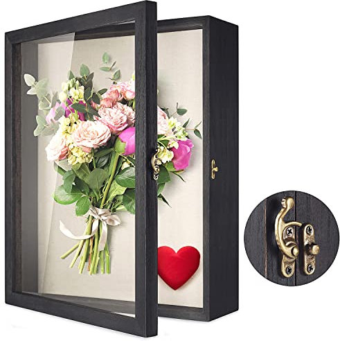 TJ.MOREE Blumen Große Schattenbox Vitrine Rahmen mit Glasfenstertür Bilderrahmen Hochzeitsstrauß Erinnerungsstücke Medaillen Fotos Erinnerungsbox für Andenken