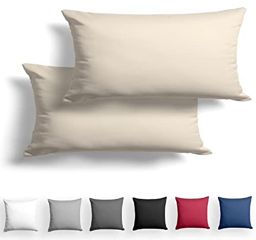 Alreya 2er-Set Mako Satin Kissenbezug 40 x 80 cm - 100% Baumwolle mit Reißverschluss, Superweicher Kopfkissenbezug, Kissenhülle, Oeko-TEX® Standard Zertifiziert, Beige, nur Kissenbezug