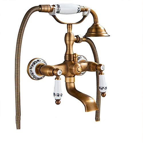 Rubinetto Vasca Da Bagno - Anticato Ottone Doppia Leva Parete Miscelatore Vasca Da Bagno Doccia, Con Doccetta