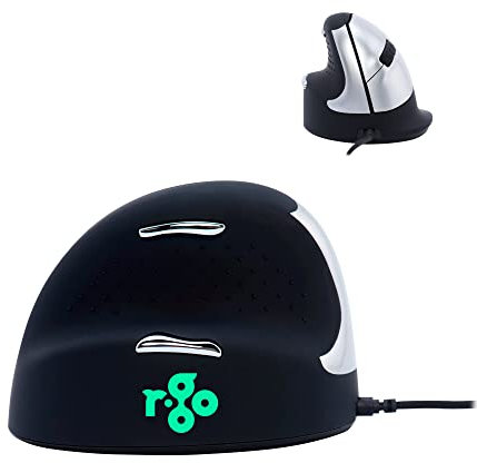 R-Go Tools HE Break Mouse - Ergonomic mouse - Anti-RSI Software - Medium (Hand Size 165-185mm) - Left Handed - Wired Black, RGOBRHESML