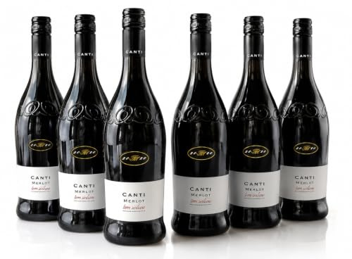 Canti - Merlot Terre Siciliane I.G.T., Vino Tinto Seco Italiano, Sabor Redondo con un Gusto Afrutado y Notas de Chocolate Negro, 6x750 ml
