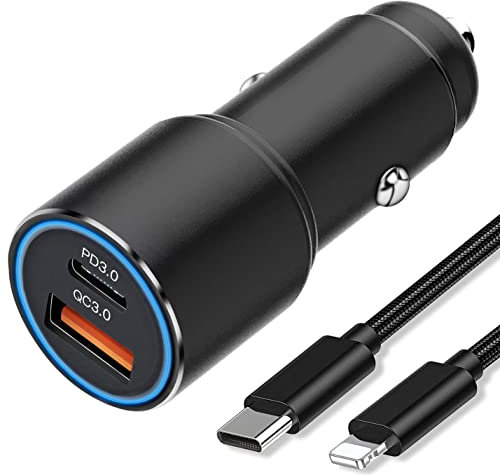 Chargeur Voiture USB C PD &QC 3.0 pour iPhone 14 12/13 Pro/14 Pro Max/12 Mini/Se 2020 2022 XR XS X 11 7/8 Plus,XS Max,Chargeur Auto Allume Cigare Rapide 36W Power Delivery/Quick Charge 3.0+Cable