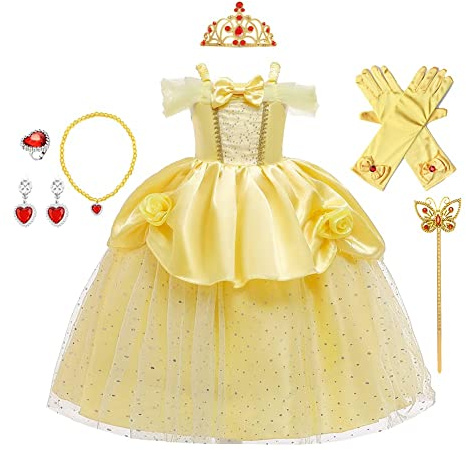 CinheyU Niñas Traje de Carnaval Disfraz de Princesa Cumpleaños Boda Fiesta Navidad Ceremonia Halloween Cosplay Vestidos con Accesorios
