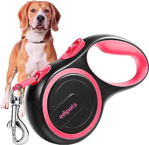 Edipets, Utbyggbar hundrem, Infällbar, 3, 5 och 8 meter, Flexibelt band för utbildning och promenad, med säker och broms, design och bekvämt grepp (5m mer än 20kg, Rosa)