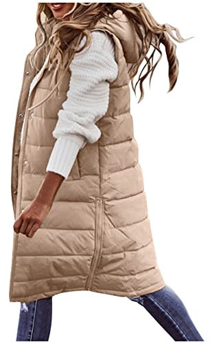 Damen Weste Mit Kapuze - Leichte Steppweste Frauen Winter Weste Warm Puffer Mantel Lang Steppjacke Freizeit Wintermantel Ohne Ärmel Jacke Für Aktivitäten Wandern Büro Home