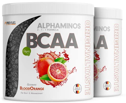 BCAA Pulver 600g BLUTORANGE - Alphaminos BCAA 2:1:1 Drink mit 8000 mg B.C.A.A. - unfassbar leckerer Geschmack, Essentielle Aminosäuren Leucin, Isoleucin & Valin - vegan - laborgeprüft mit Zertifikat