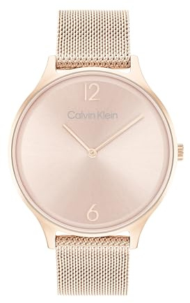 Calvin Klein Reloj Analógico de Cuarzo para Mujer Colección Timeless Mesh 38MM con Correa de Malla de Acero Inoxidable de Oro Rosa - 25200002